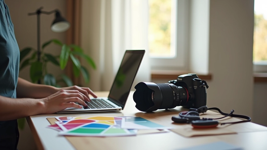 Δημιουργικό workspace με υπολογιστή και φωτογραφικό εξοπλισμό
