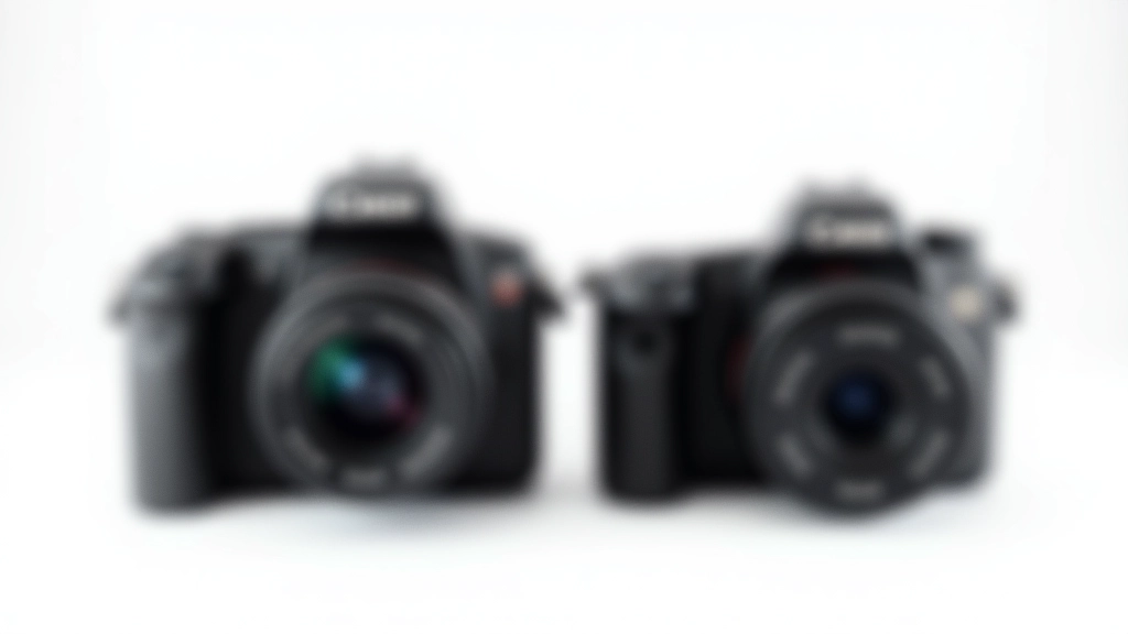 Σύγκριση DSLR και Mirrorless κάμερας δίπλα δίπλα σε άσπρο φόντο, καθαρή λήψη